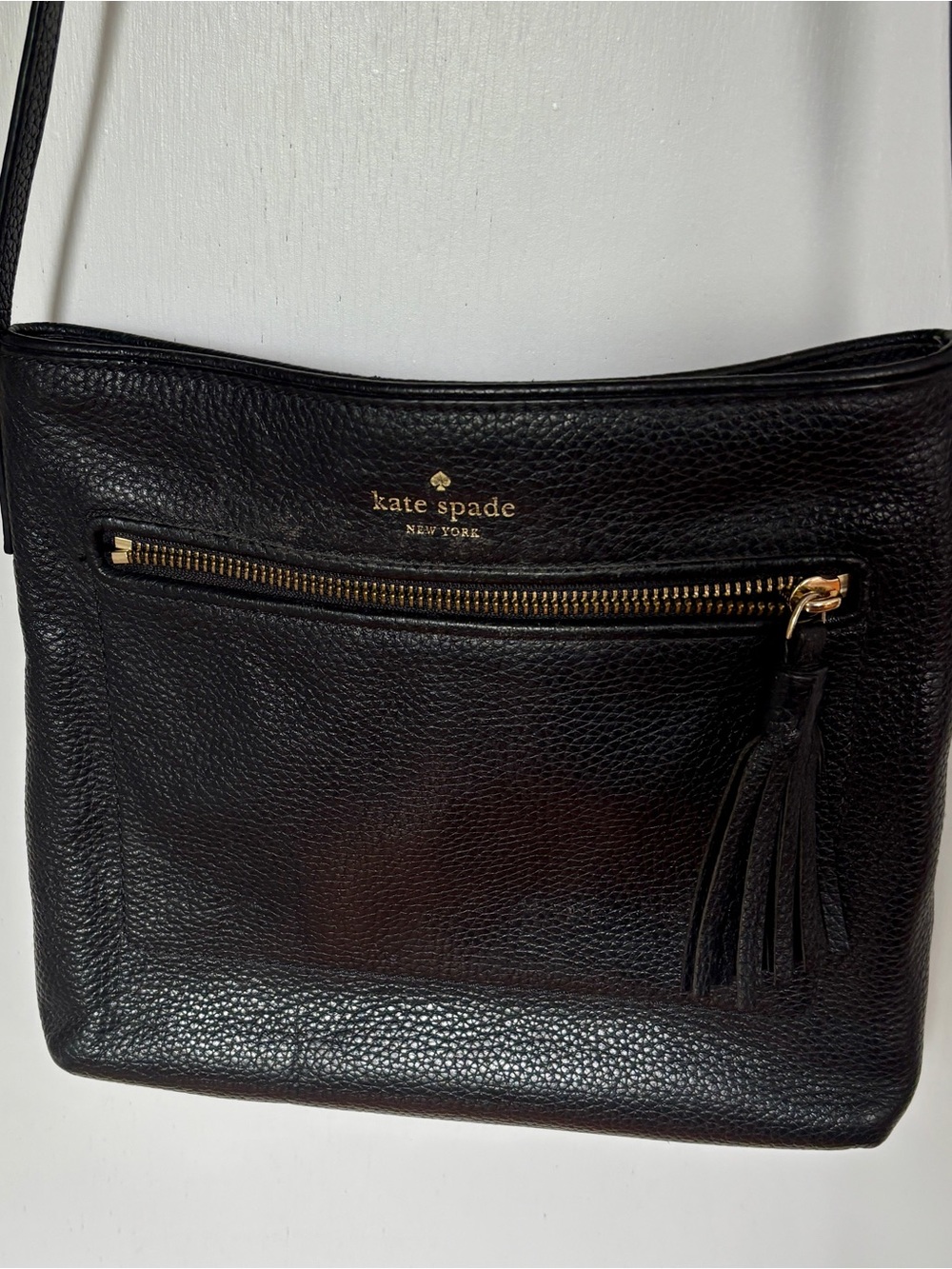 kate spade Black Pebbled Leather Tassel Crossbody